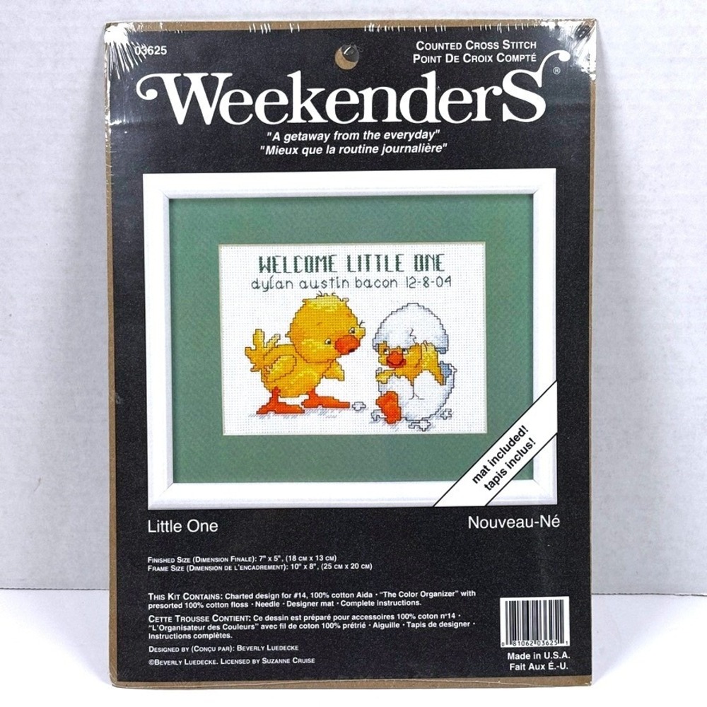 Vtg 90s Weekender Little One Baby Chick Birth Sampler CrossStitch With Mat NEW